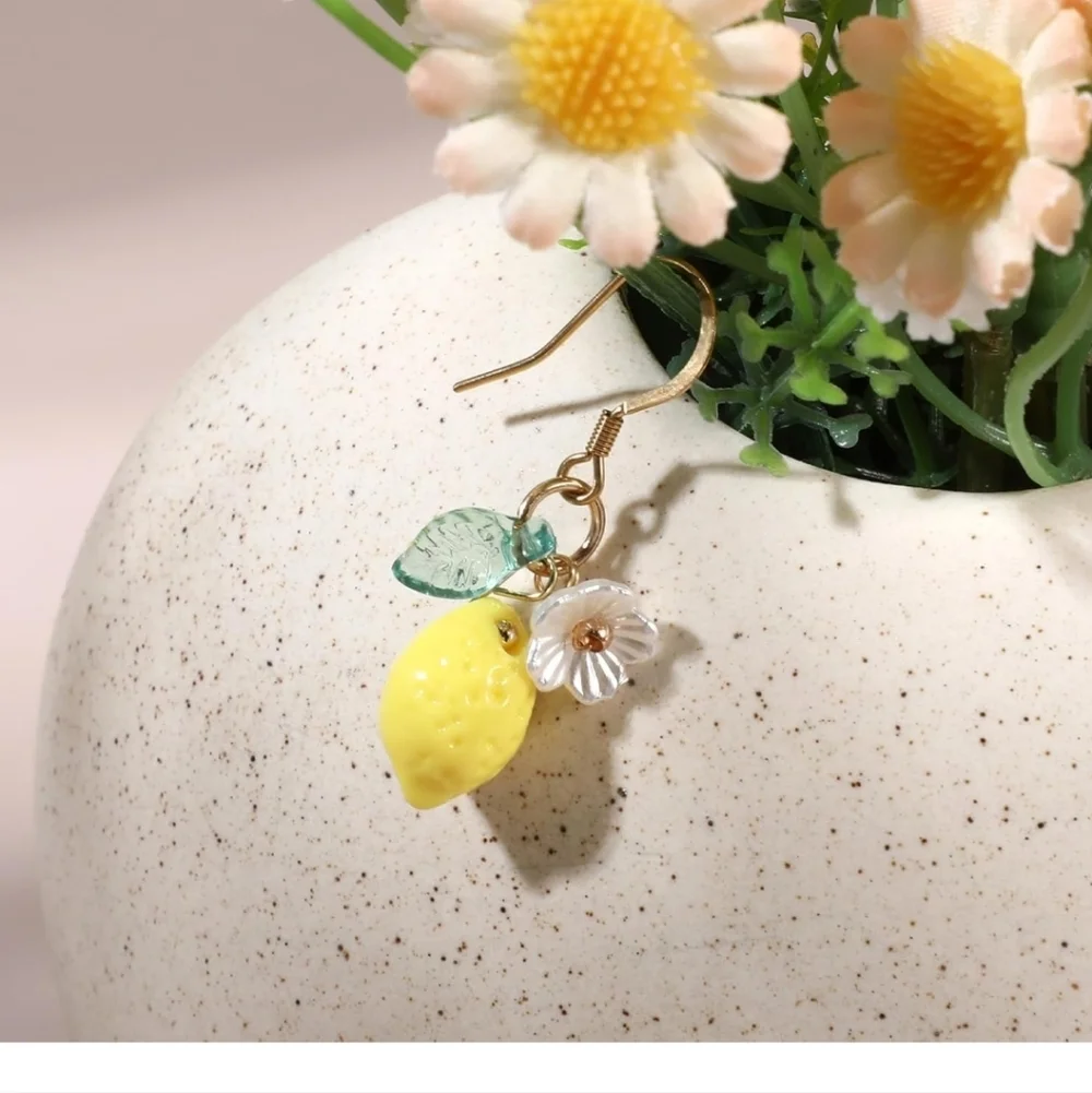Lemon Charm Earrings with Gold Accents